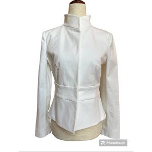 Valentino Roma White Cotton Mock Neck Fitted Jacket, *XS